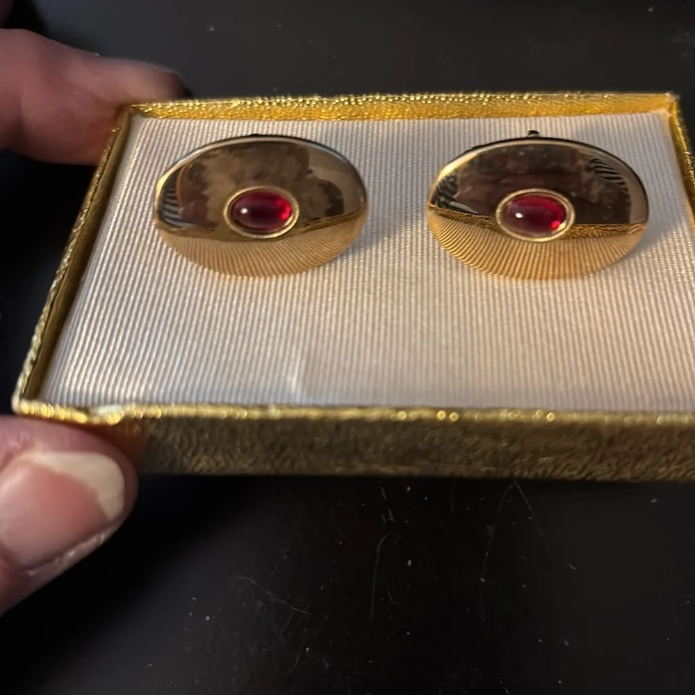 Anson Vintage Cufflinks Haband 40th year anniversary red stone